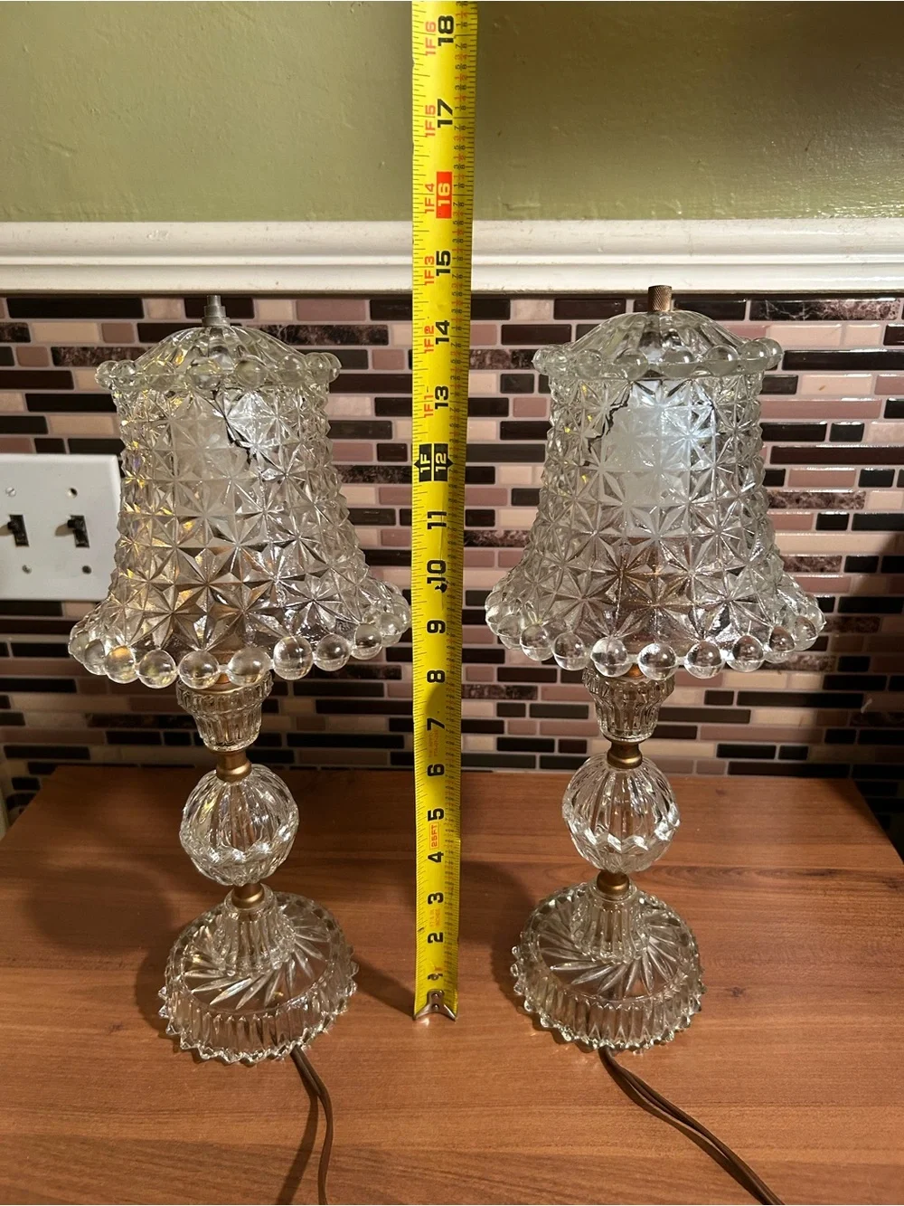 Vintage Crystal Glass Table Lamps - Clear Glass Pair